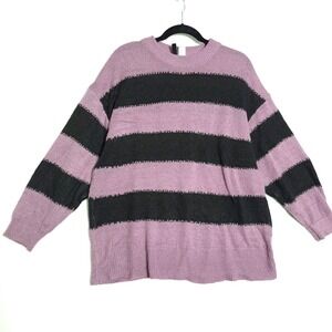 H&M Sweater Womens Medium Purple Gray Striped Oversized Grunge Soft Goth Knit